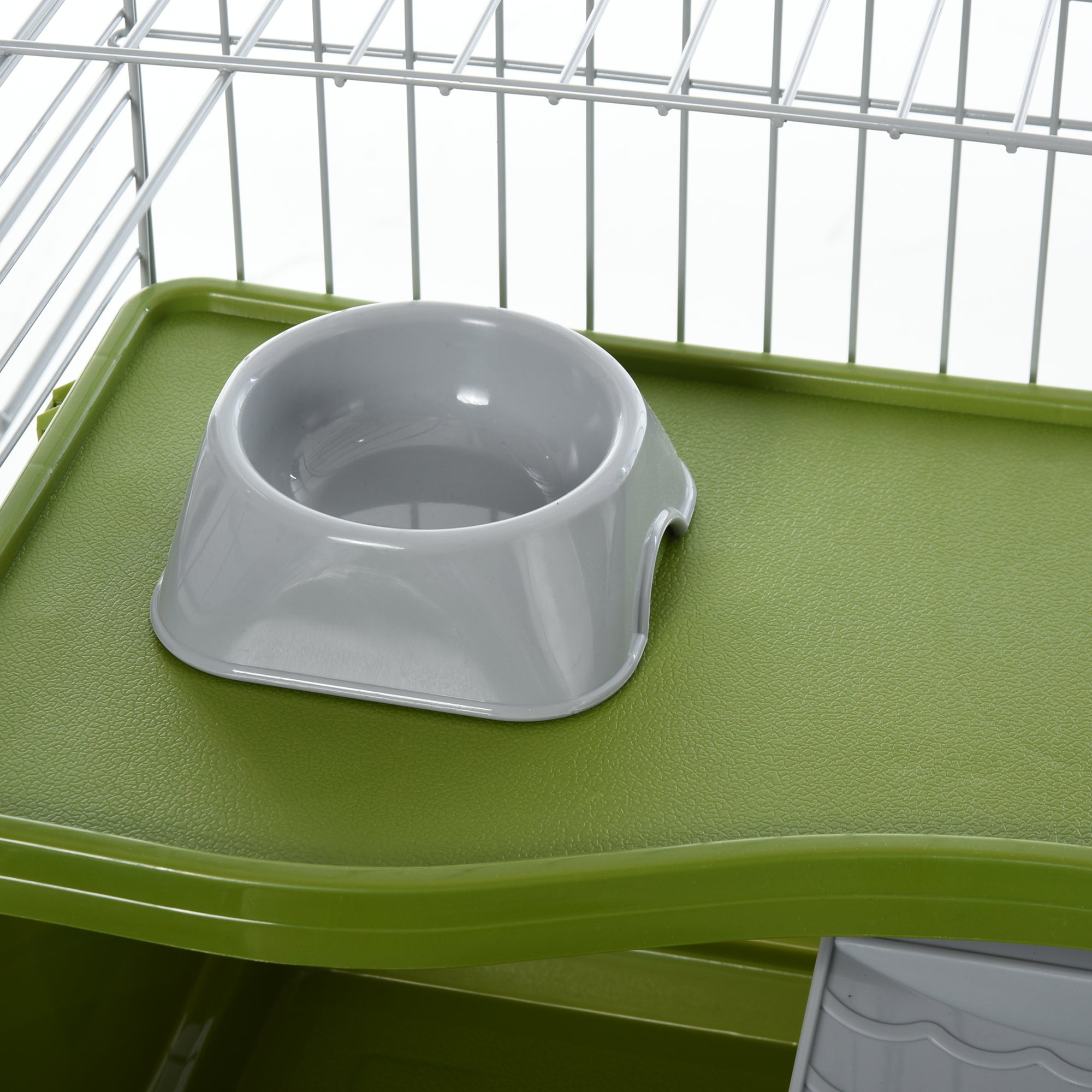 35" Small Animal Cage, Rolling Bunny Cage, Guinea Pig Cage with Food Dish, Water Bottle, Hay Feeder, Platform, Ramp for Chinchilla, Green