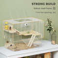 Load image into Gallery viewer, Hamster Cage, Transparent Small Animal House with Deep Bottom, Wooden Ramp, Hut, Bathroom and Exercise Wheel for Hamster and Gerbil, 23.2" L x 14" W x 18.5" H, Two Huts

