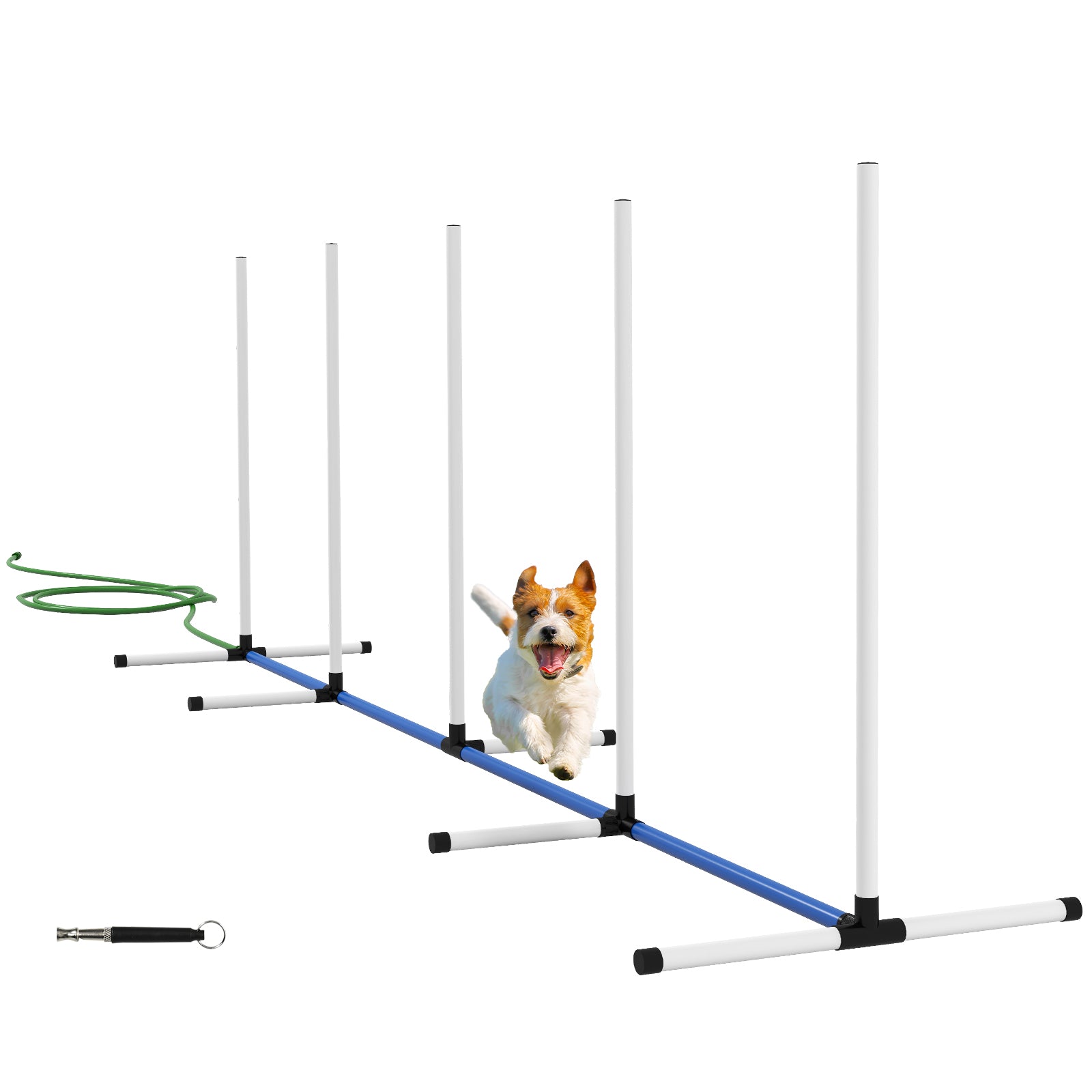 2PCs Dog Agility Equipment Set, Dog Agility Kit with Weave Poles, Spray Water Tube, Whistle, Carry Bag, for Outdoor, Backyard, Garden, White