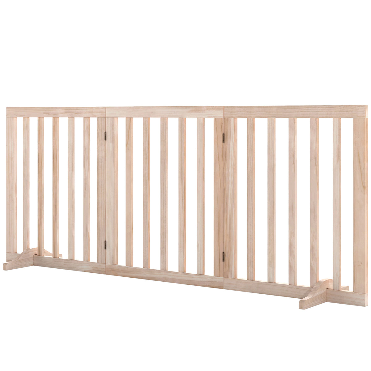 Wooden Dog Gate, 3-Panel Freestanding Pet Gates Indoor with 2 Support Feet and 360° Flexible Hinges, Foldable Dog Barrier for Stairs, Doorways, Bedrooms, 61H cm, Natural