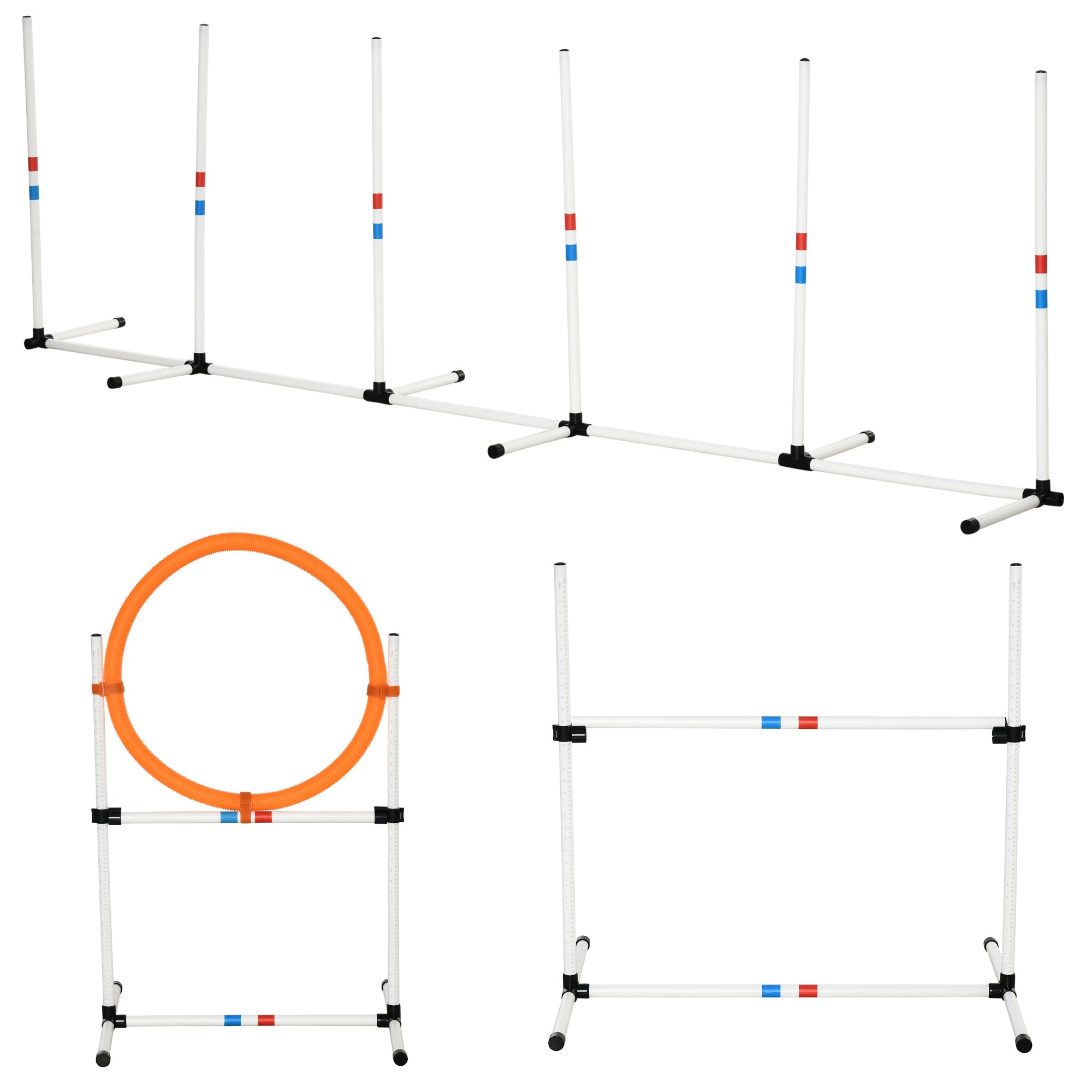 3PC Dog Agility Equipment Set, Obstacle Course Exercise for Dog Include Adjustable Hurdle, Hoop, Weave Poles and Carry Bag
