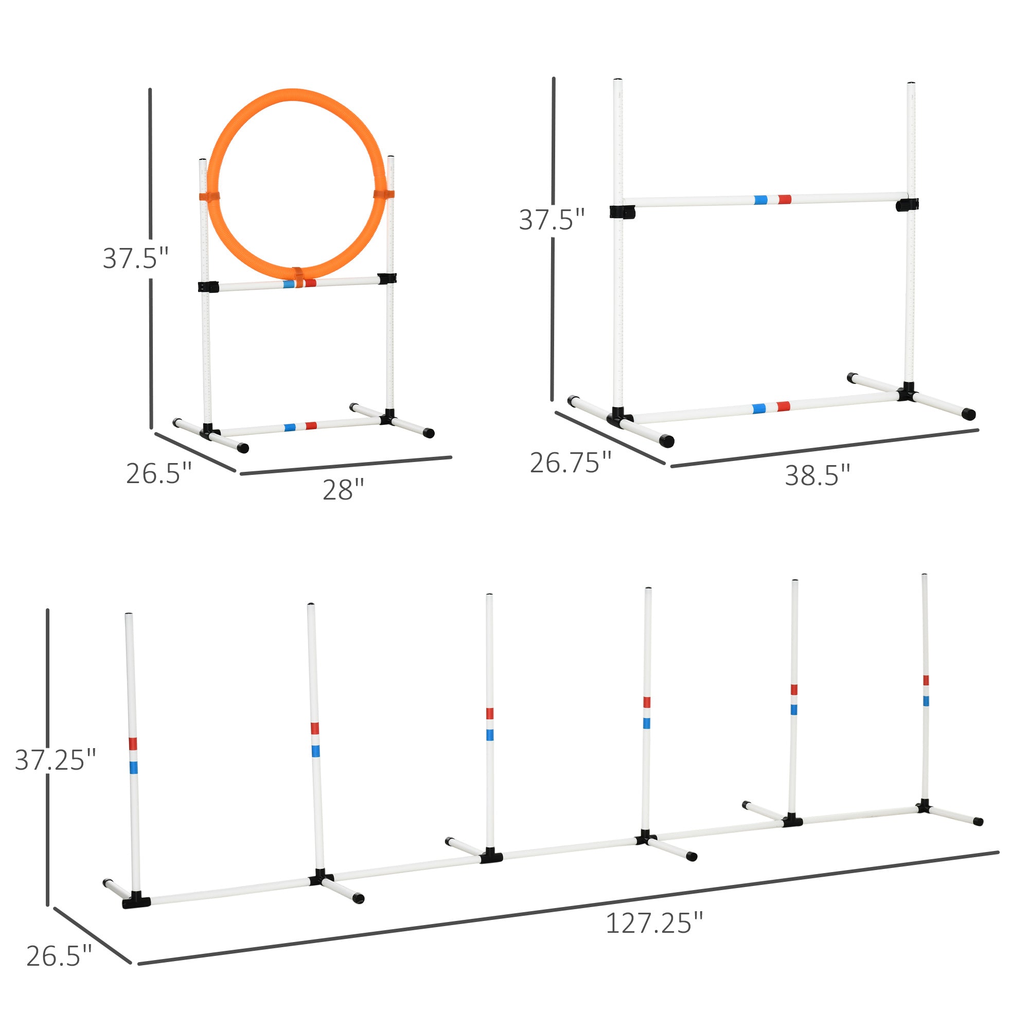 3PC Dog Agility Equipment Set, Obstacle Course Exercise for Dog Include Adjustable Hurdle, Hoop, Weave Poles and Carry Bag
