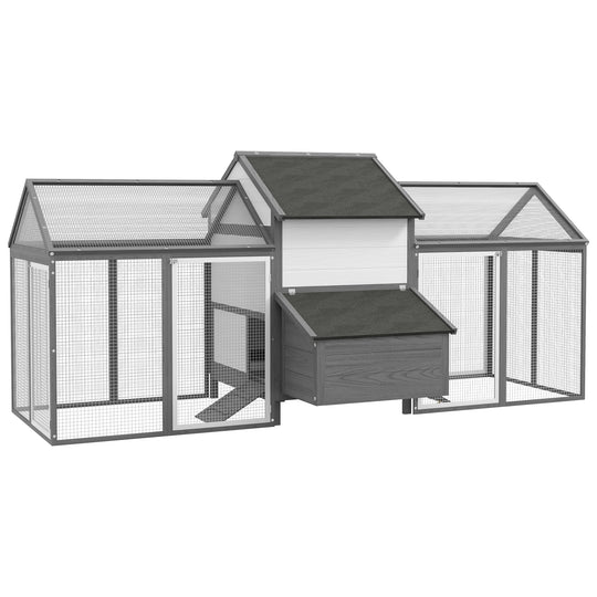 PawHut 100" Chicken Coop Wooden Chicken House Large Rabbit Hutch Poultry Cage Hen Pen Backyard with Double Run, Nesting Box