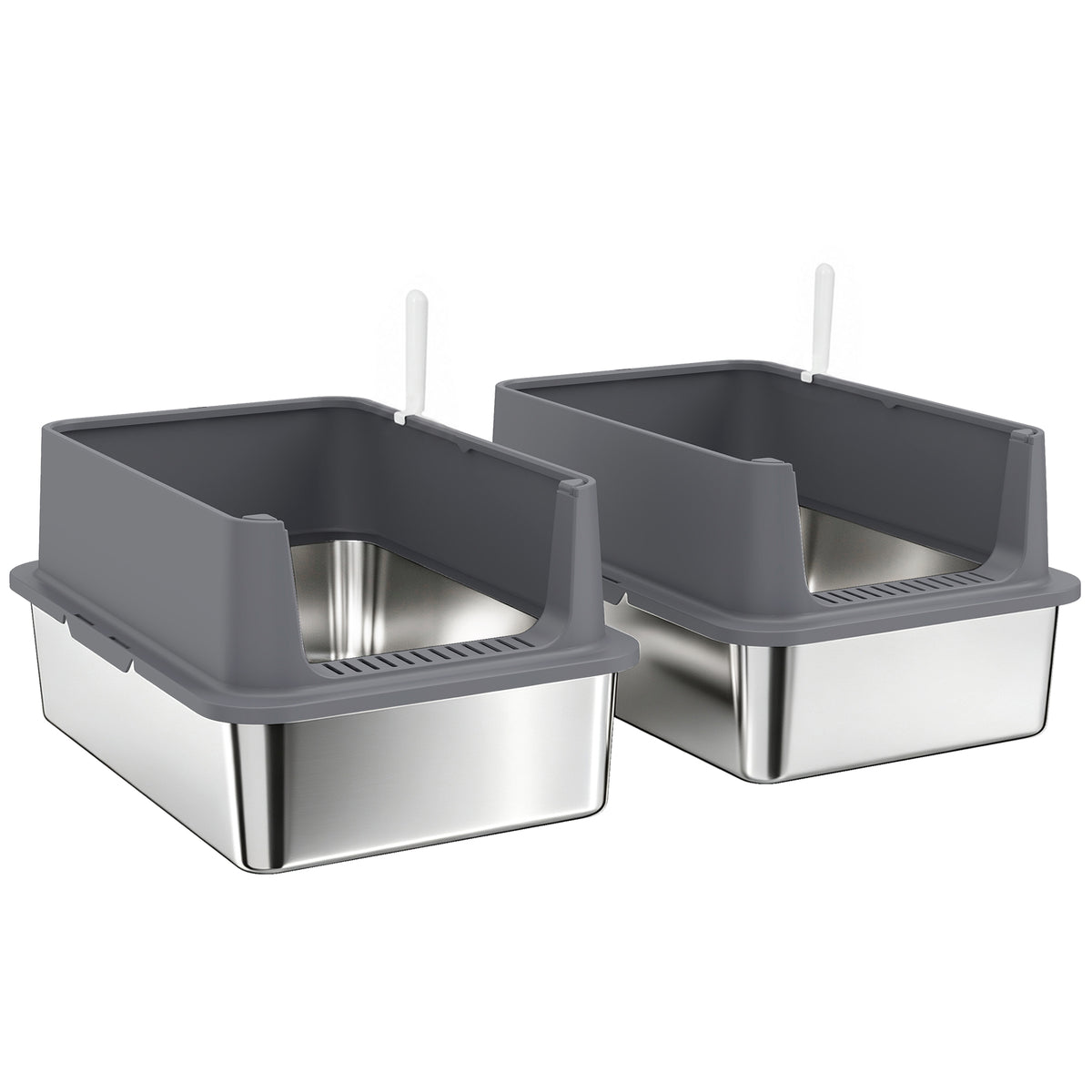 2 Pack XL Stainless Steel Litter Box, Extra Large Metal Cat Litter Box High Sided for Big and Multiple Cats, Semi-Enclosed with Scoops, Anti-Urine Leakage