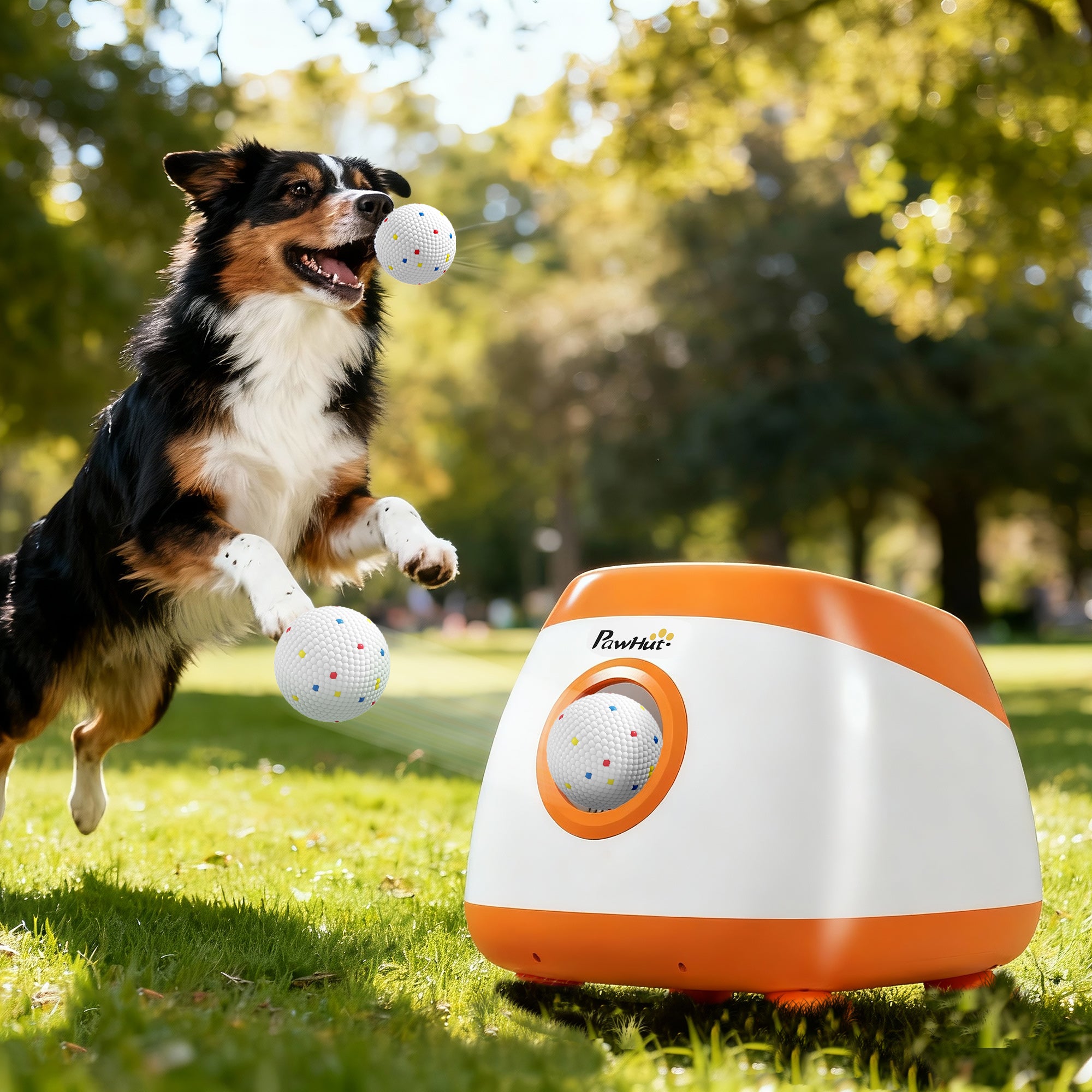 Dog Ball Launcher Automatic, 26-79 FT Adjustable Distance, Rechargeable Dog Ball Thrower with 6 ETPU Tennis Fetch Toys 2.5", Low Noise, Remote Control, for Medium to Large Breeds, Orange