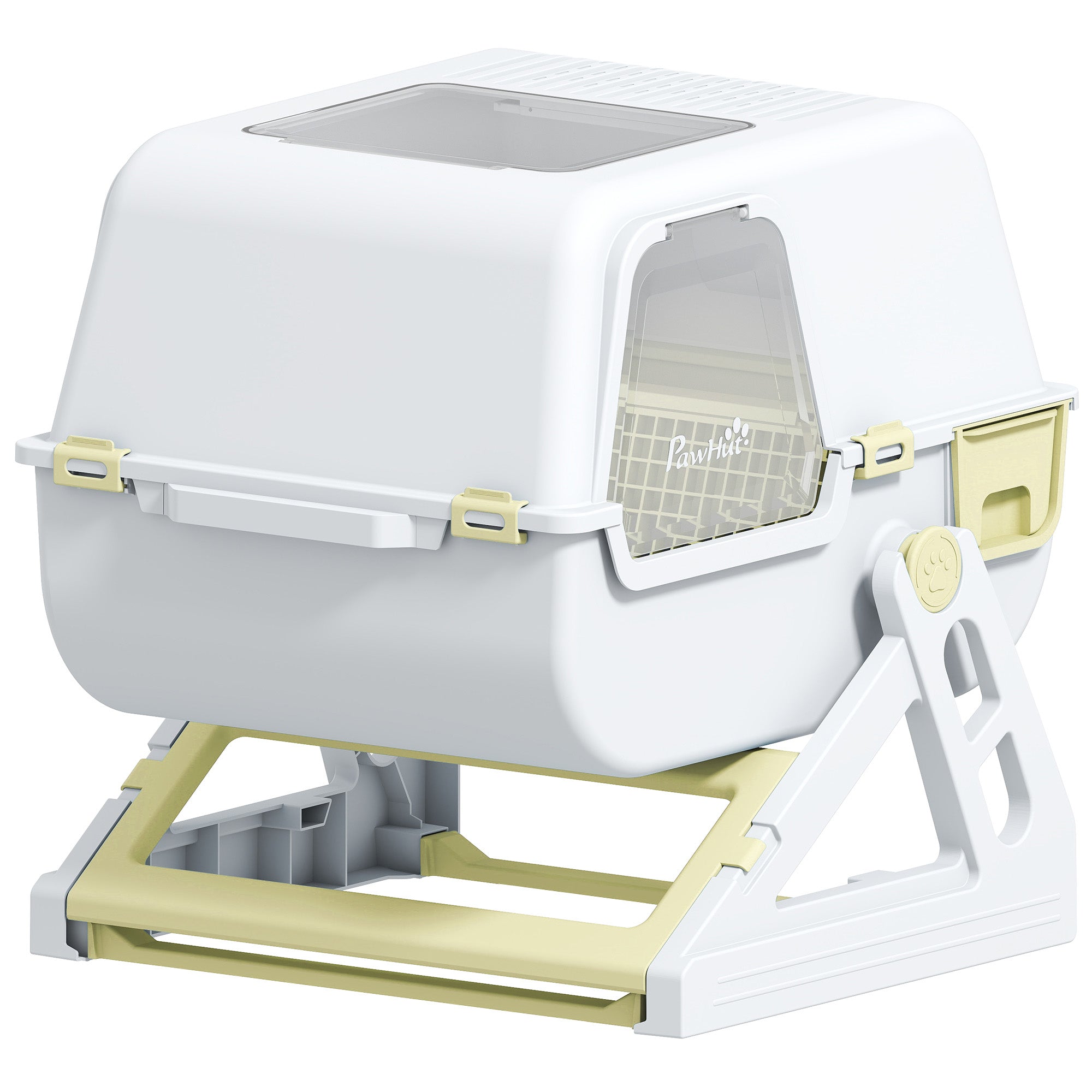 Cat Litter Box with Lid, Enclosed Cat Litter Box with Deodorization Bag & Drawer Pan, High Sides & Flip-to-Clean, Multi-Entry Design, Odor Control, Yellow