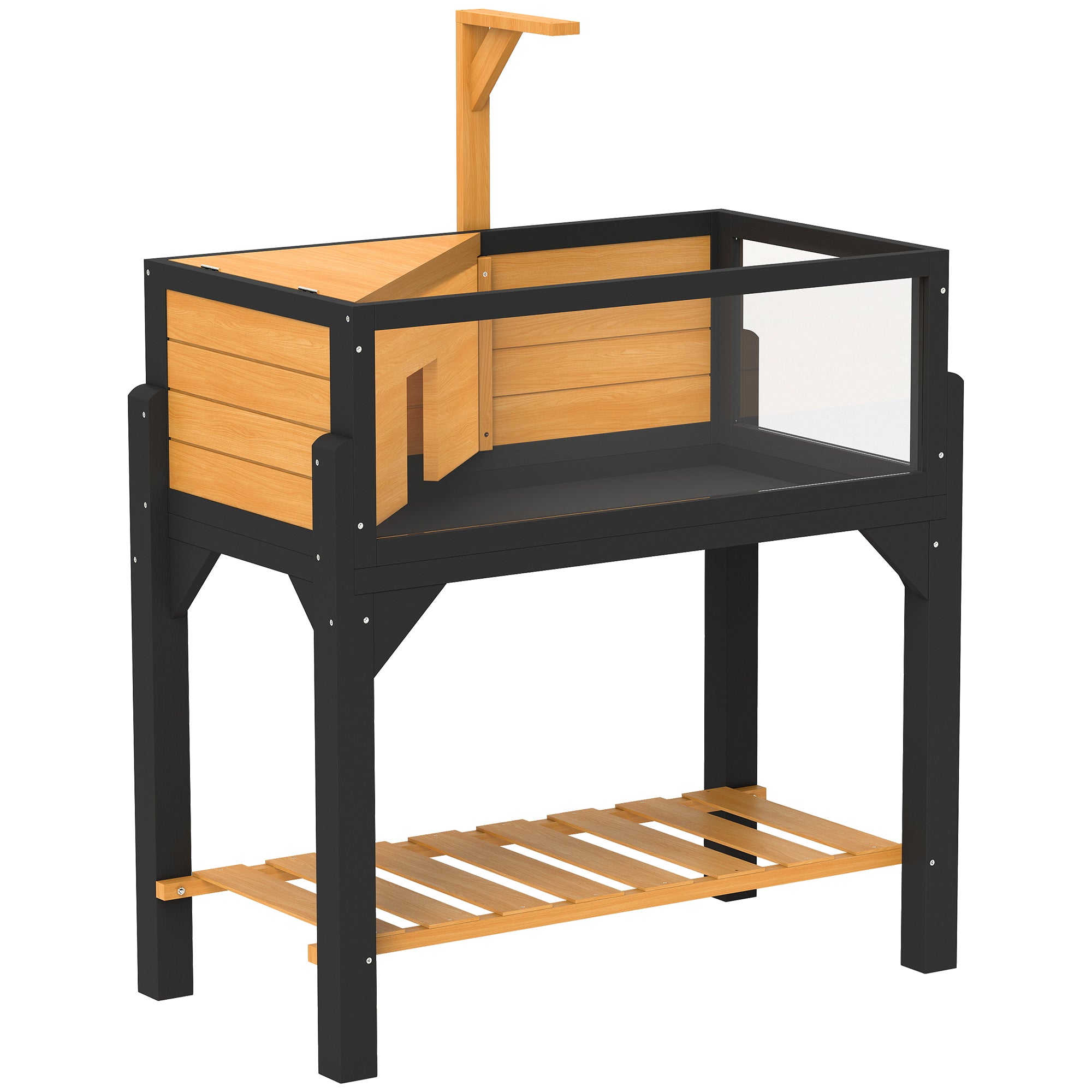 Tortoise Habitat with Storage Shelf, Wooden Tortoise Enclosure with Clear Windows, Lamp Holder, Openable Top, Built-in Tray, Reptile Cage for Indoor Outdoor Use, Yellow