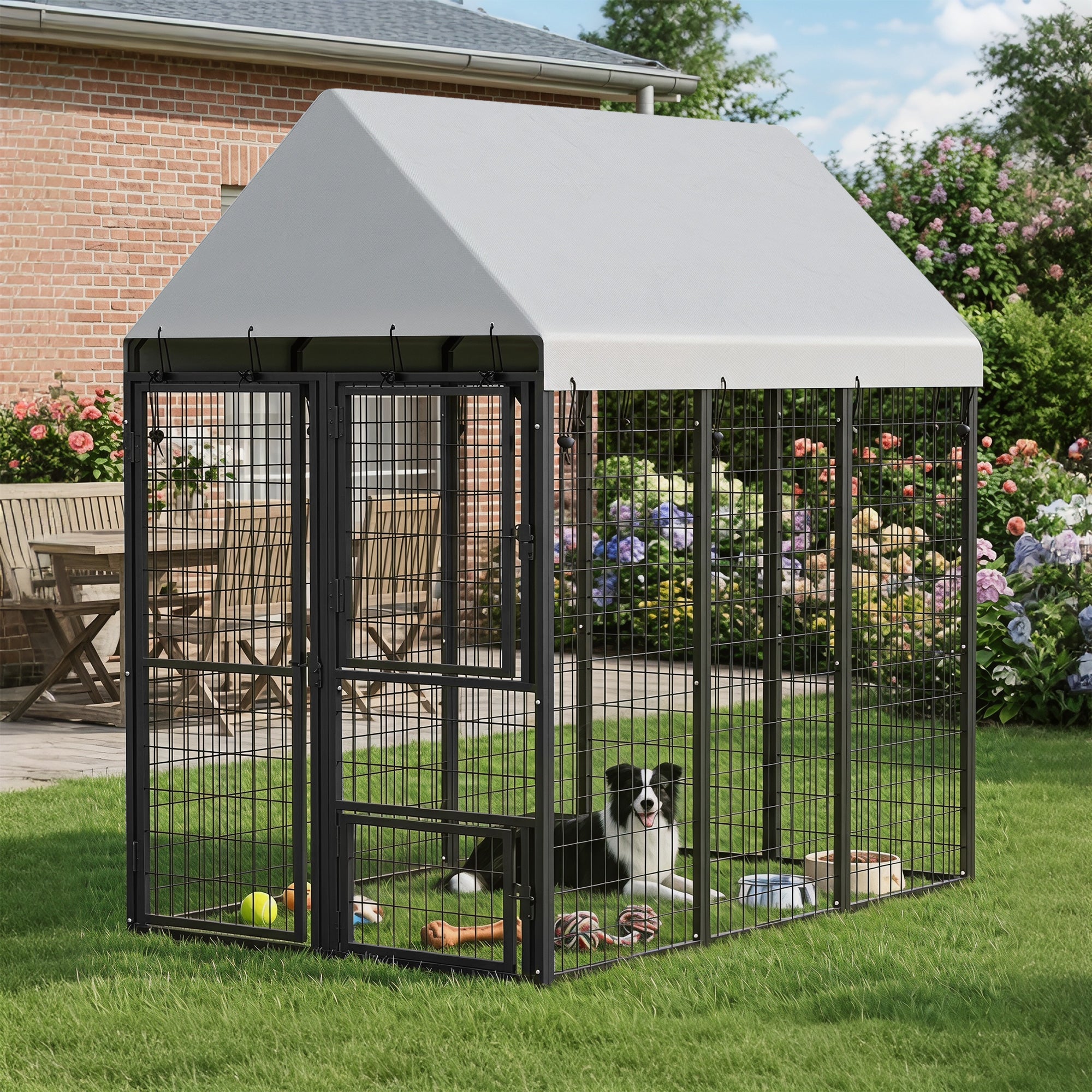 Large Dog Kennel Outdoor with Roof, 3 Doors, Expandable Heavy Duty Dog Kennel Outside Run Enclosure with Secure Lock, Removable Door, for Small Medium Large Pets, Chickens, Ducks, 6' x 4' x 6'