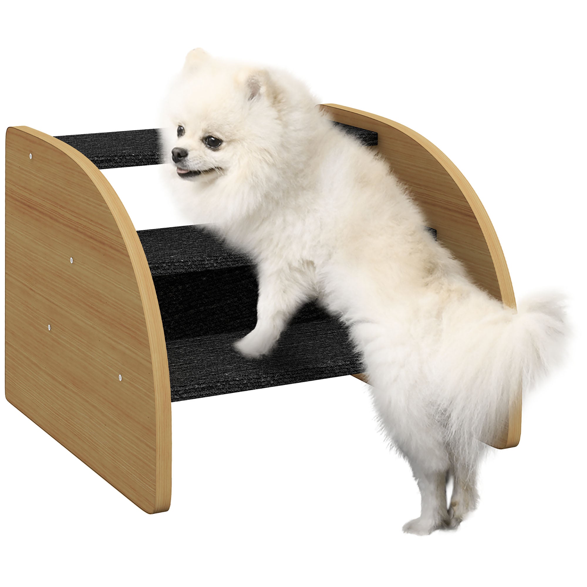 Dog Steps for Sofa and Bed, 3-Step Dog Stairs, Lightweight Pet Stairs with Side Panels, Non-Slip Feet for Small Puppies, Easy Assembly, Oak Finish