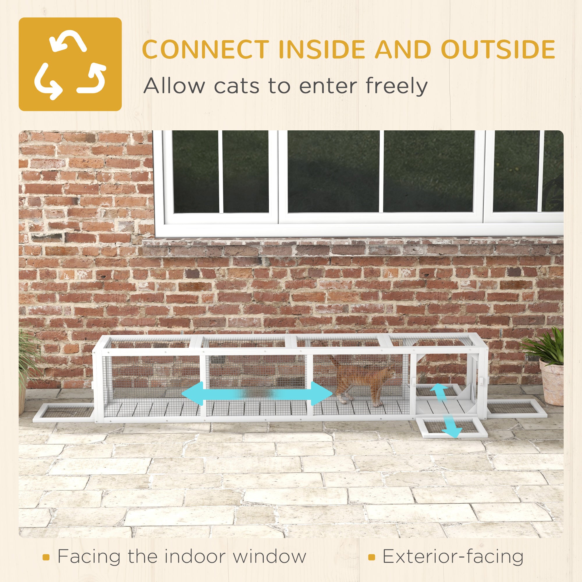 PawHut Outdoor Cat Tunnel with Extendable Design, 79" L Wooden Cat Run with Weather Protection, Connecting Inside and Outside, for Deck Patios, Balconies, White