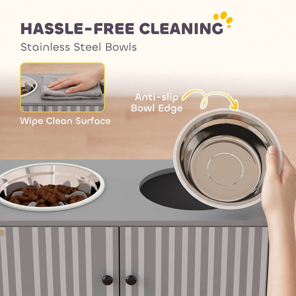Elevated Dog Bowls with Storage Cabinet, Raised Dog Bowl Stand, Pet Feeding Station with Slow Feeder & Non-Slip, for Large Pets, Gray