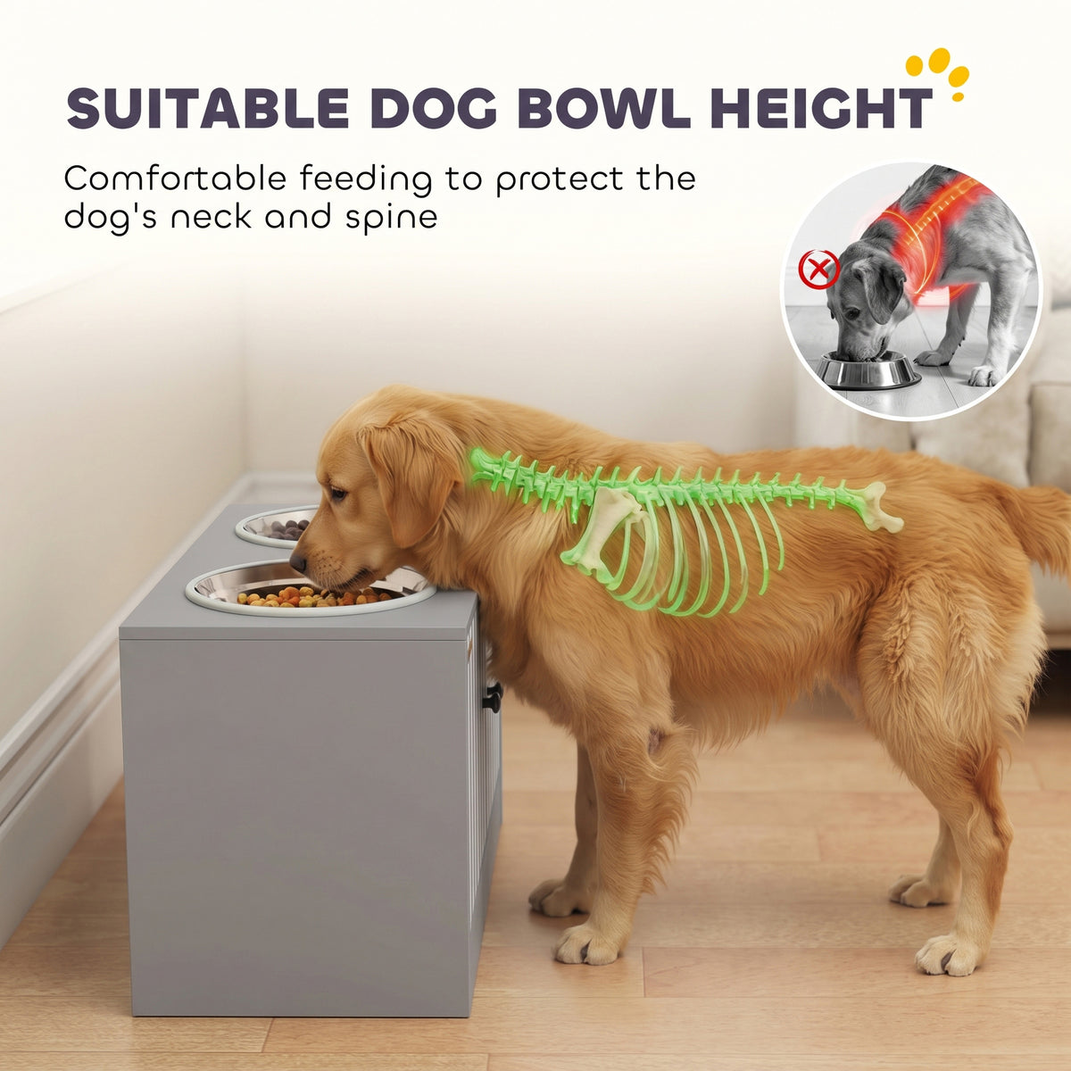 Elevated Dog Bowls with Storage Cabinet, Raised Dog Bowl Stand, Pet Feeding Station with Slow Feeder & Non-Slip, for Large Pets, Gray