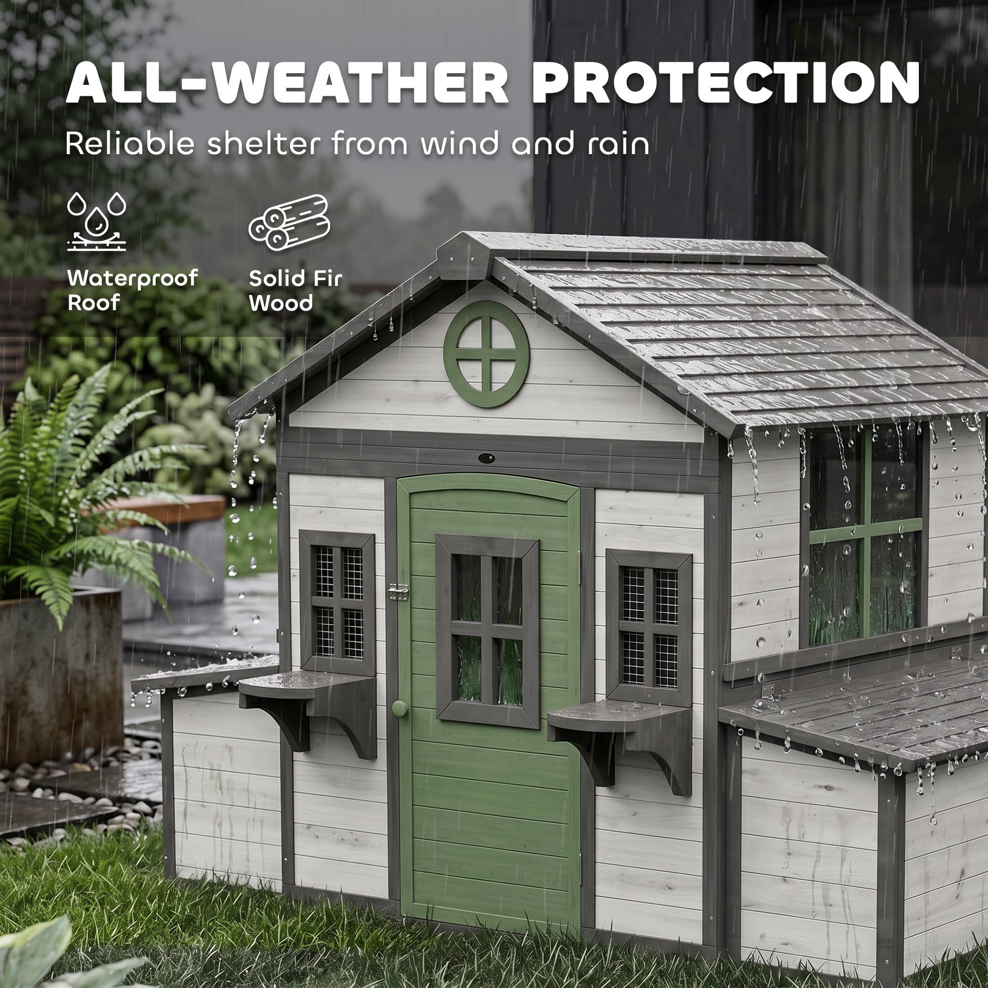 Wooden Chicken Coop, Hen House for 2-4 Hens, Outdoor Playhouse Poultry Cage with 2 Nesting Boxes, Waterproof Roof, Windows, Chicken Hutch for Farm Backyard, 72" x 50" x 54", White