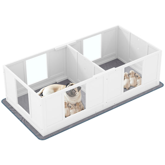 Whelping Box for Dogs with Water-Resistant Washable Whelping Pad, Dog Whelping Box with Clear Panels, Adjustable Entrance, Two Room Design, Non-Slip Foot Pads, for Small Dogs, 164 x 80cm