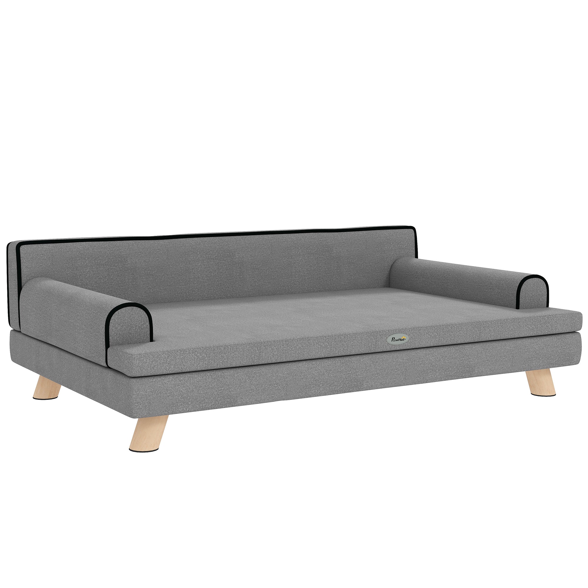 Dog Sofa, 39" Cat Couch with Removable Cushion, Washable Cover, Wooden Legs, Elevated Pet Cat Sofa for Medium & Large Dogs, Light Grey