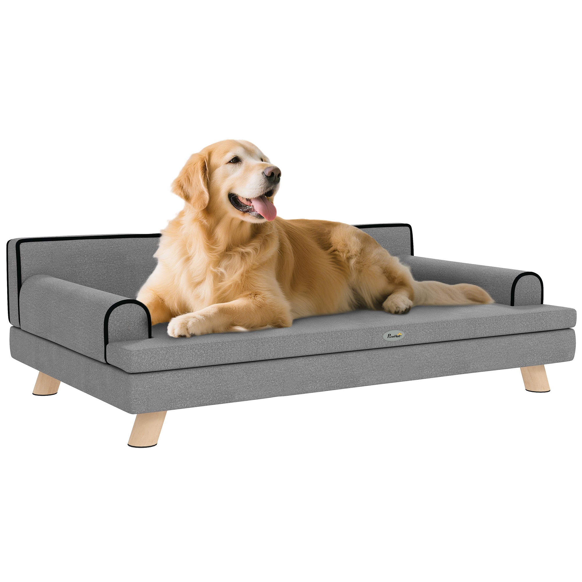 Dog Sofa, 39" Cat Couch with Removable Cushion, Washable Cover, Wooden Legs, Elevated Pet Cat Sofa for Medium & Large Dogs, Light Grey
