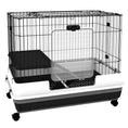 Load image into Gallery viewer, 28"H 2-Level Small Animal Cage Rabbit Hutch with Universal Lockable Wheels, Slide-Out Tray for Bunny, Chinchillas, Ferret, Black

