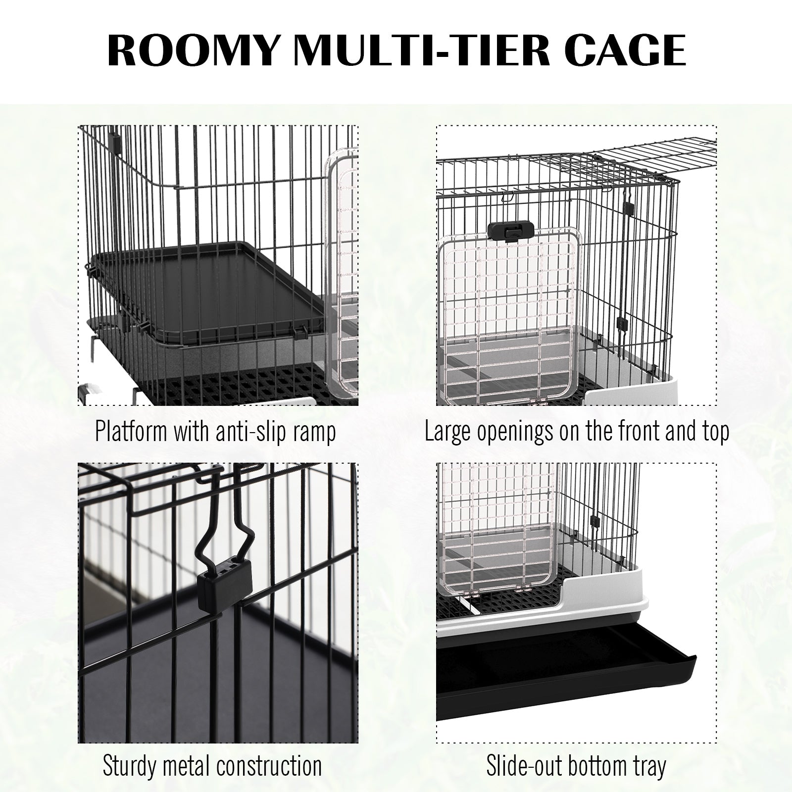 28"H 2-Level Small Animal Cage Rabbit Hutch with Universal Lockable Wheels, Slide-Out Tray for Bunny, Chinchillas, Ferret, Black