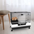Load image into Gallery viewer, 28"H 2-Level Small Animal Cage Rabbit Hutch with Universal Lockable Wheels, Slide-Out Tray for Bunny, Chinchillas, Ferret, Black
