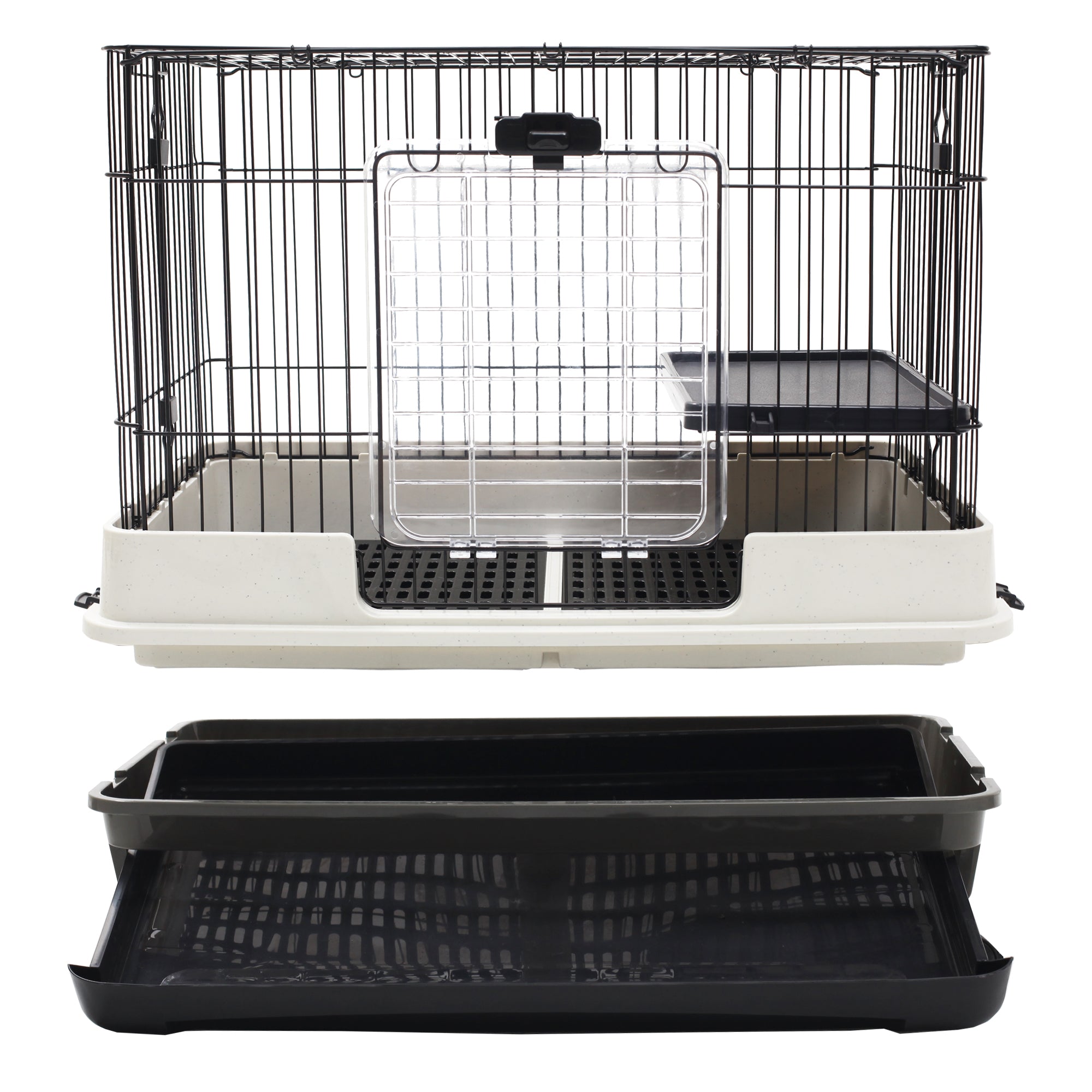 28"H 2-Level Small Animal Cage Rabbit Hutch with Universal Lockable Wheels, Slide-Out Tray for Bunny, Chinchillas, Ferret, Black