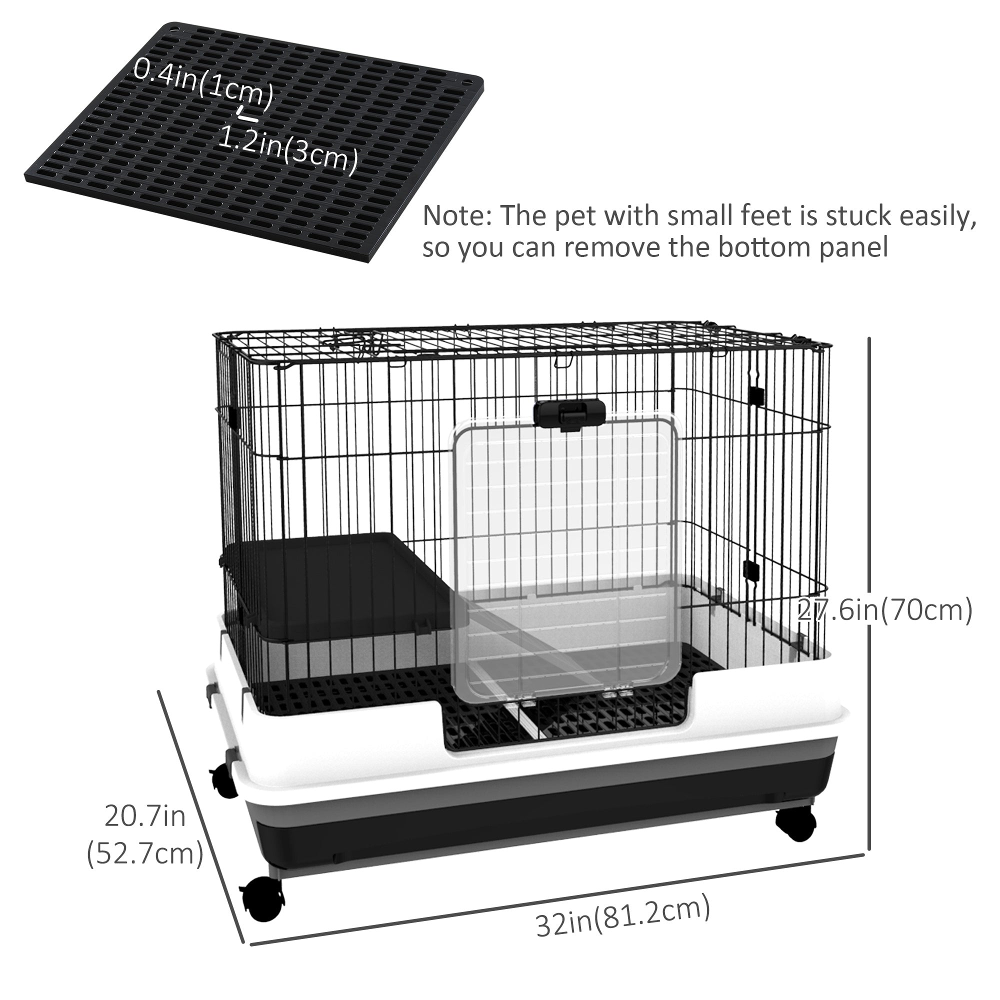 28"H 2-Level Small Animal Cage Rabbit Hutch with Universal Lockable Wheels, Slide-Out Tray for Bunny, Chinchillas, Ferret, Black