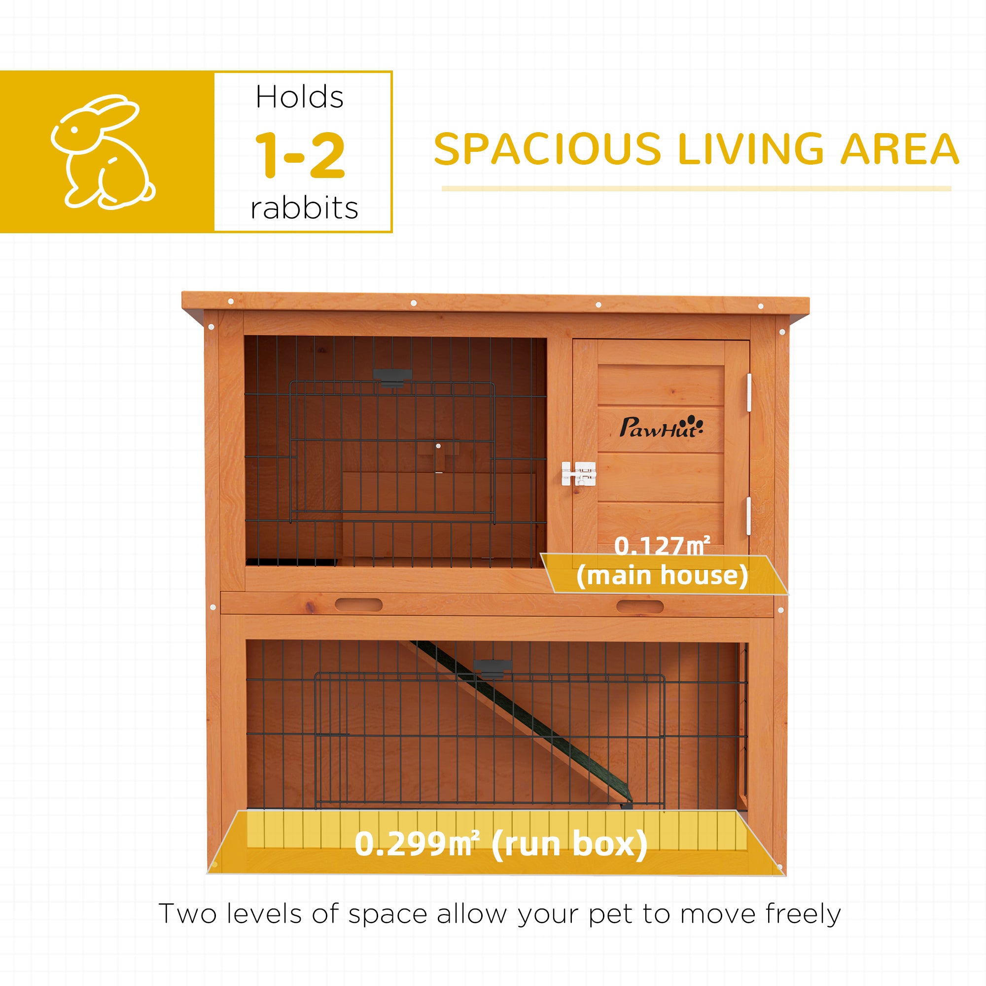 Rabbit Hutch Guinea Pig Hutch Wooden with No-Leak Tray, Asphalt Roof, Antiseptic Wood Outdoor for 1-2 Rabbits 85 x 50 x 80cm - Orange