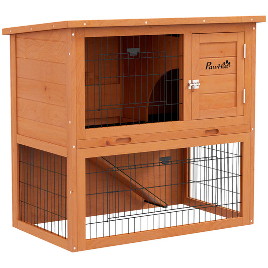 Rabbit Hutch Guinea Pig Hutch Wooden with No-Leak Tray, Asphalt Roof, Antiseptic Wood Outdoor for 1-2 Rabbits 85 x 50 x 80cm - Orange