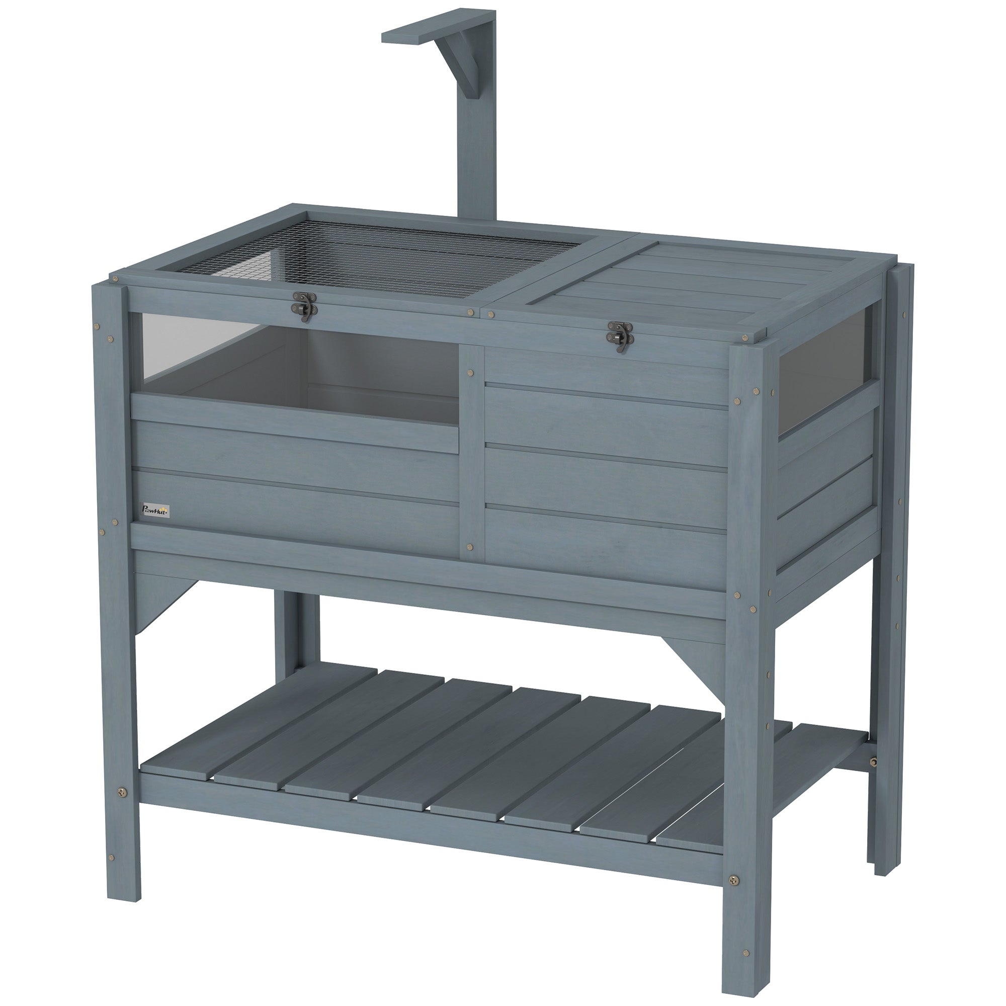Tortoise Habitat with Shelf Storage, Tortoise Enclosure with Weather Protection, Tortoise Gift Accessory, Reptile Enclosure with Tray, Light Support Frame,  Gray