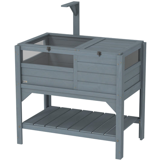 Tortoise Habitat with Shelf Storage, Tortoise Enclosure with Weather Protection, Tortoise Gift Accessory, Reptile Enclosure with Tray, Light Support Frame,  Gray