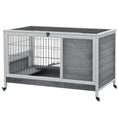 Load image into Gallery viewer, Wooden Rabbit Hutch Indoor Outdoor, Elevated Bunny Cage with No Leak Tray Enclosed Run with Wheels, for Rabbits, Chickens, Ducks, Guinea Pigs and Small Animals, Gray
