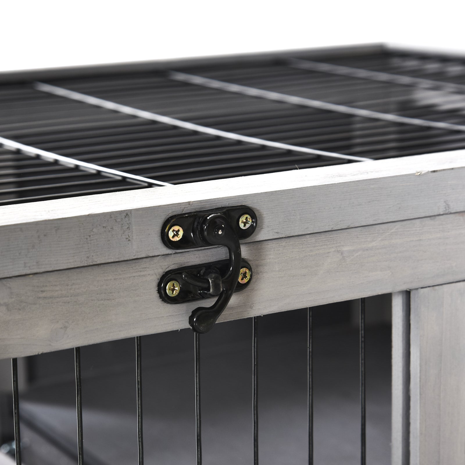 Wooden Rabbit Hutch Indoor Outdoor, Elevated Bunny Cage with No Leak Tray Enclosed Run with Wheels, for Rabbits, Chickens, Ducks, Guinea Pigs and Small Animals, Gray