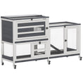 Load image into Gallery viewer, Rabbit Hutch with Run, 2-Tier Wooden Guinea Pig Hutch with Wheels, 2 Openable Tops, 3 Plastic Trays, Small Animal House Indoor for 2-3 Bunnies, Guinea Pigs, 147 x 45 x 89.5cm, Grey
