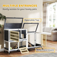 Load image into Gallery viewer, Rabbit Hutch with Run, 2-Tier Wooden Guinea Pig Hutch with Wheels, 2 Openable Tops, 3 Plastic Trays, Small Animal House Indoor for 2-3 Bunnies, Guinea Pigs, 147 x 45 x 89.5cm, Grey
