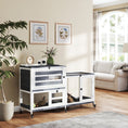 Load image into Gallery viewer, Rabbit Hutch with Run, 2-Tier Wooden Guinea Pig Hutch with Wheels, 2 Openable Tops, 3 Plastic Trays, Small Animal House Indoor for 2-3 Bunnies, Guinea Pigs, 147 x 45 x 89.5cm, Grey
