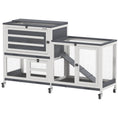 Load image into Gallery viewer, Rabbit Hutch with Run, 2-Tier Wooden Guinea Pig Hutch with Wheels, 2 Openable Tops, 3 Plastic Trays, Small Animal House Indoor for 2-3 Bunnies, Guinea Pigs, 147 x 45 x 89.5cm, Grey
