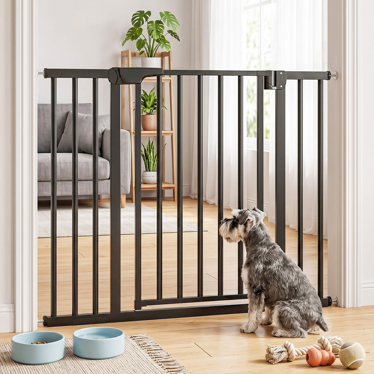 Baby Gate, 30"-32", 33"-35", 35"-37", 38"-40"W Pet Gate with Auto-Close, Two-Way Open, Pressure Mounted for Stair, Doorways and Hallways, 36"H, Black