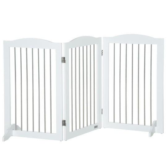 Foldable Dog Gate, Freestanding Pet Gate, Dog Barrier with Two Support Feet, for Doorways, Stairs, Halls - White