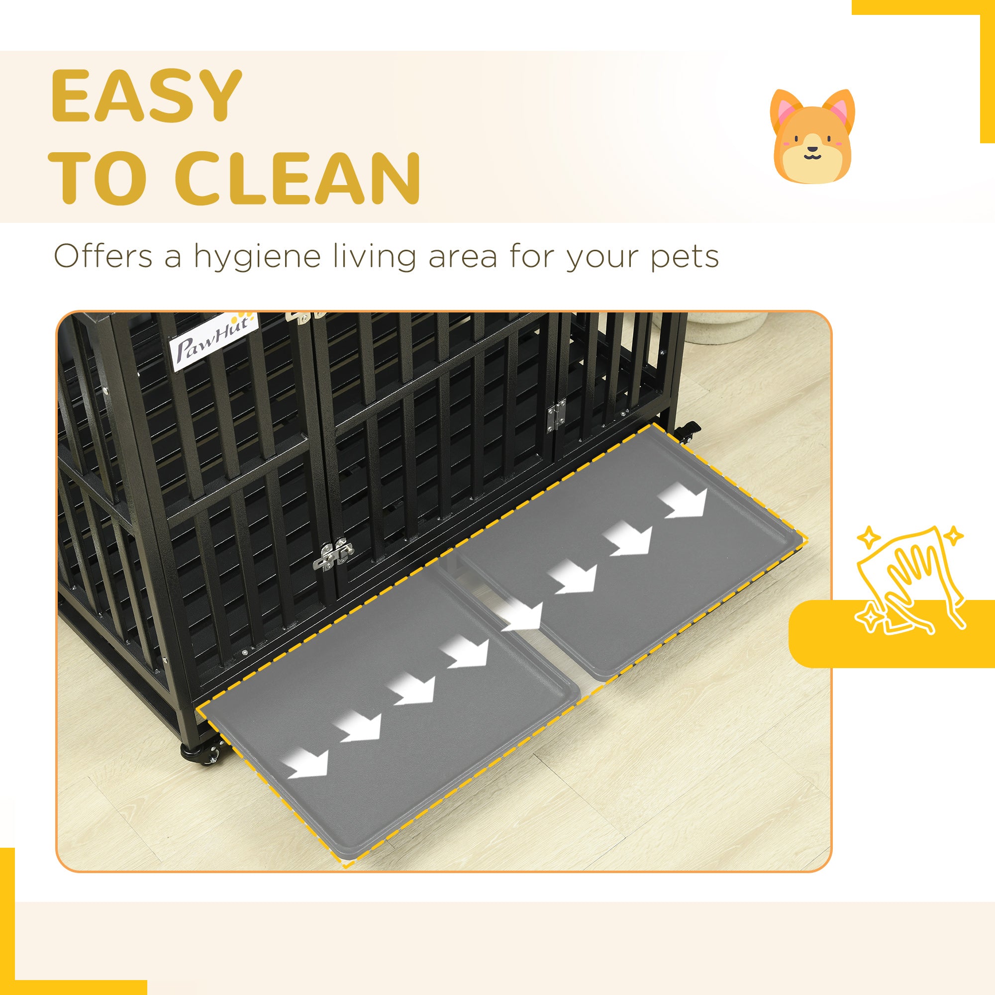 Heavy Duty Steel Dog Crate Kennel Pet Cage with Wheels for Portability and a Door for Convenient Access Anti-Pinching Floor, 40.7"L x 29.5"W x 34.6"H, Black