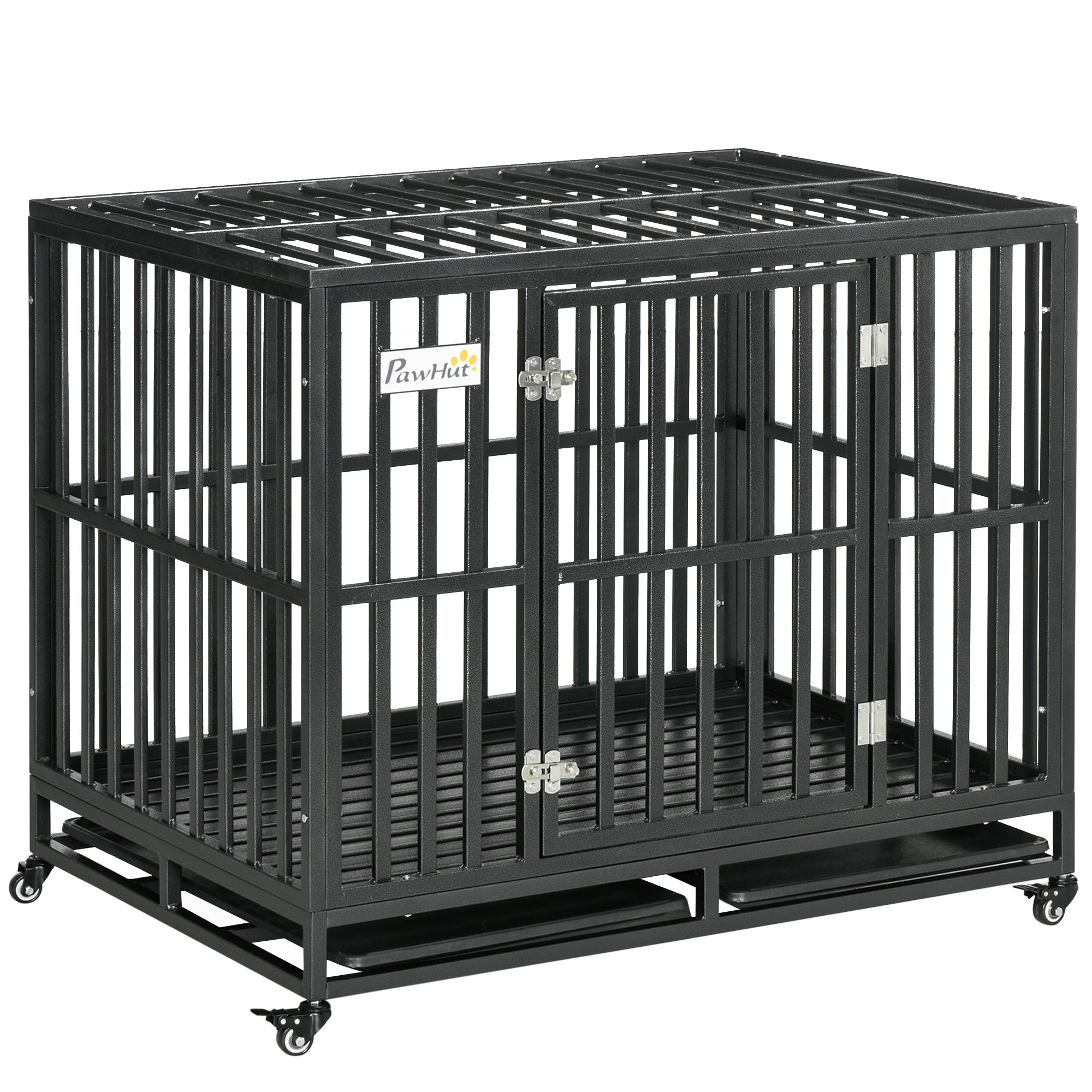 Heavy Duty Steel Dog Crate Kennel Pet Cage with Wheels for Portability and a Door for Convenient Access Anti-Pinching Floor, 40.7"L x 29.5"W x 34.6"H, Black
