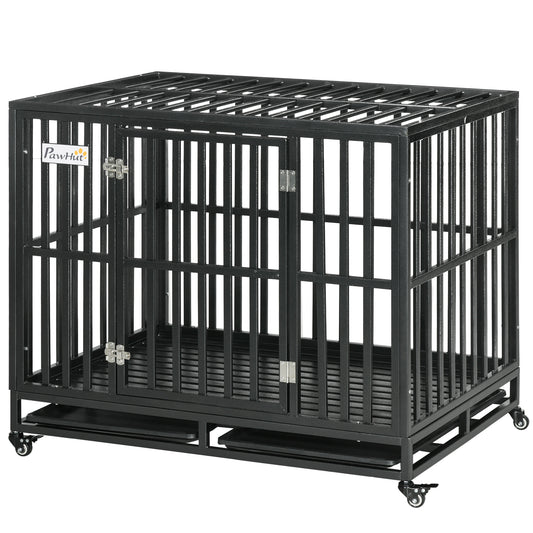 Heavy Duty Steel Dog Crate Kennel Pet Cage with Wheels for Portability and a Door for Convenient Access Anti-Pinching Floor, 40.7"L x 29.5"W x 34.6"H, Black