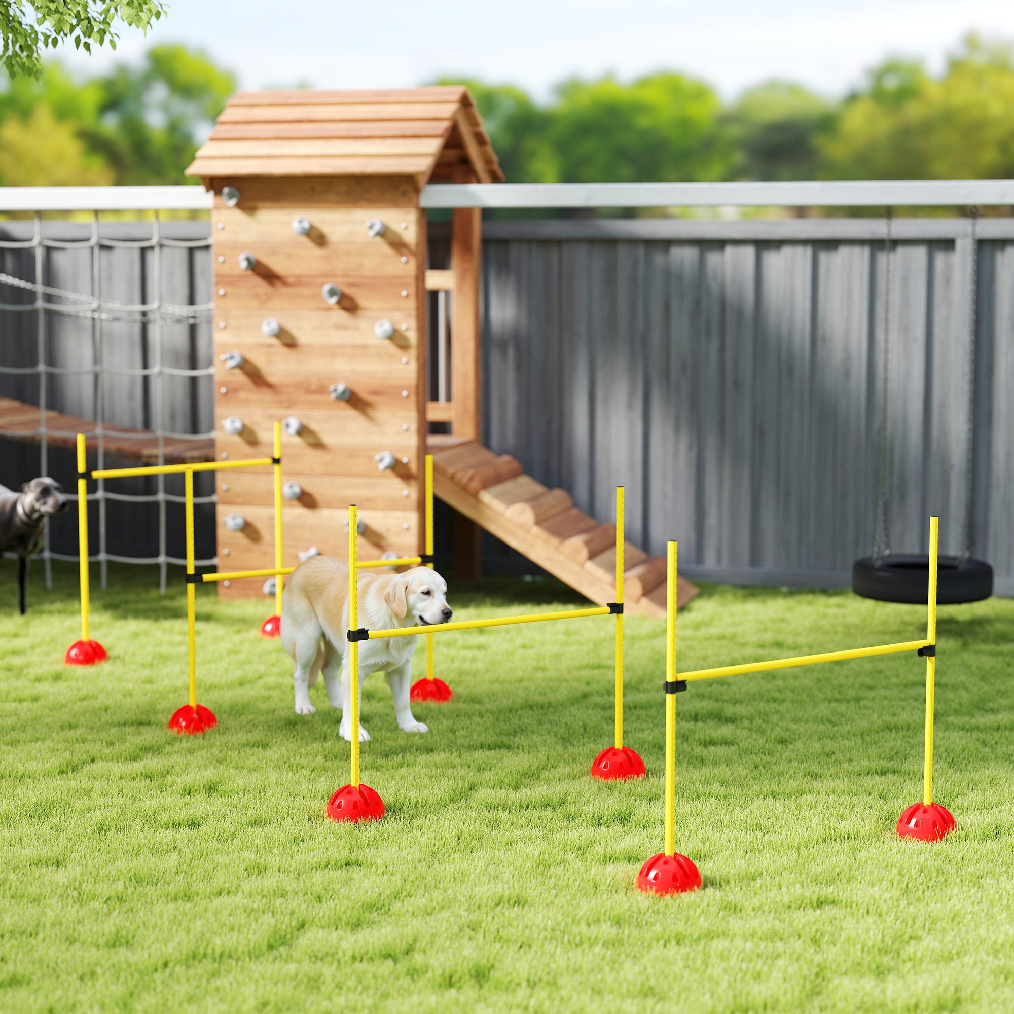 Dog Agility Training Equipment, 4 PCS Obstacle Course with Height Adjustable Jump Hurdle and Bag, Dog Agility Course for Backyard, Indoor, Outdoor, Yellow