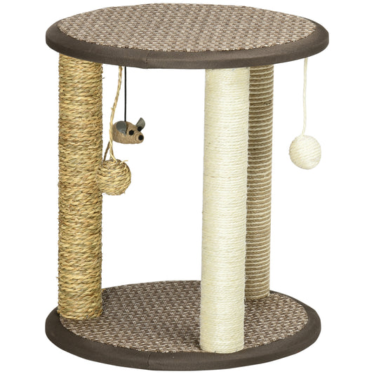 17" Cat Tree, Kitty Activity Centre with Hanging Toys, Cat Climbing Toy, Cat Tower with Jute, Sisal, Seagrass Scratching Post, Brown