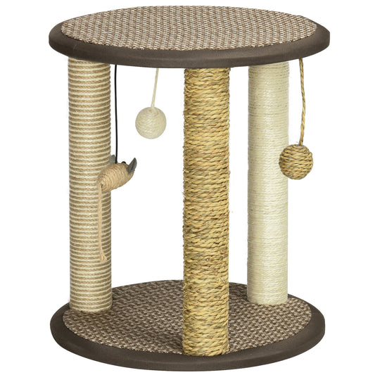 17" Cat Tree, Kitty Activity Centre with Hanging Toys, Cat Climbing Toy, Cat Tower with Jute, Sisal, Seagrass Scratching Post, Brown