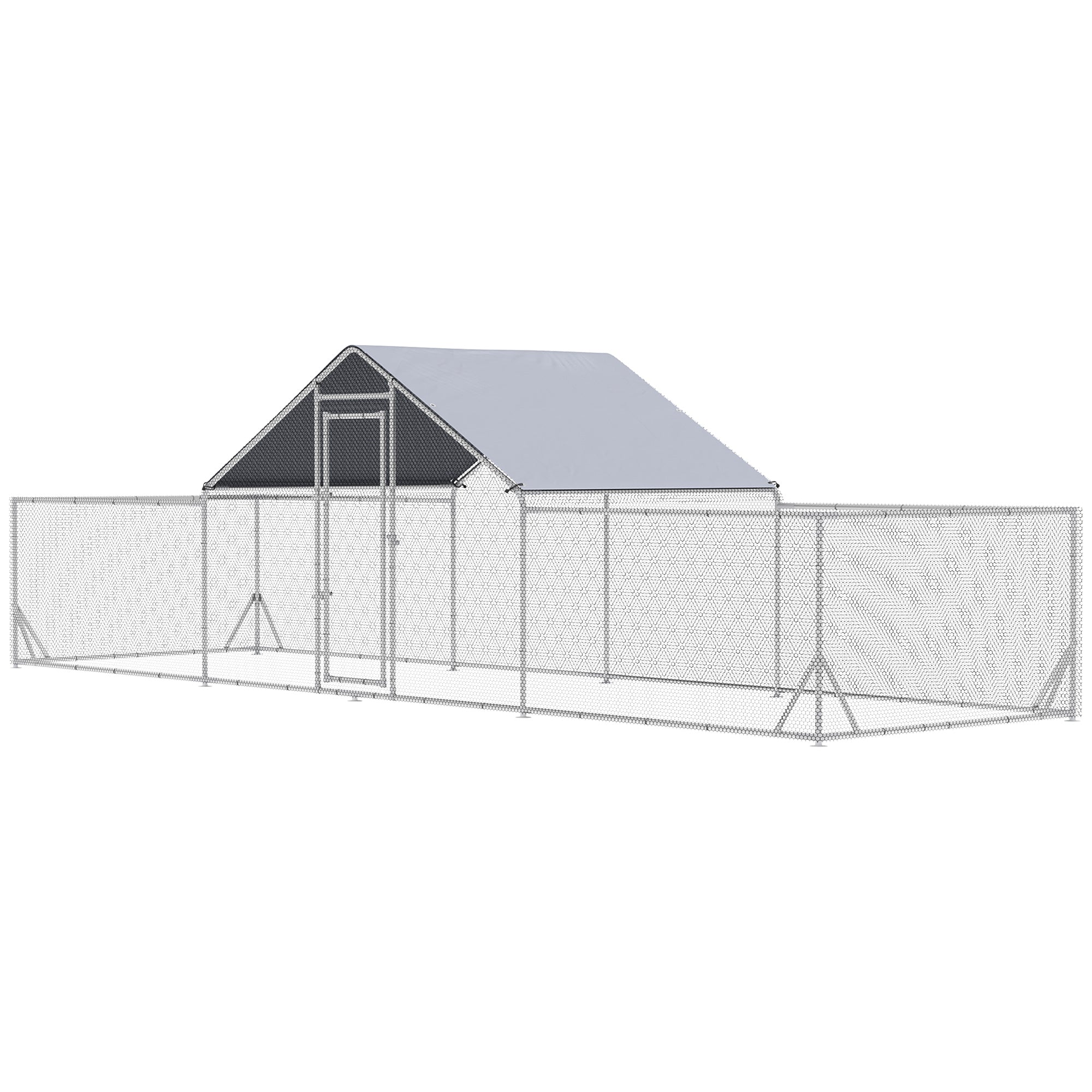 Chicken Run, 23' x 6.6' Metal Chicken Coop with Waterproof and Anti-UV Cover, Spire Roof, Door, for 12-14 Chickens, Ducks, Rabbits, Sliver