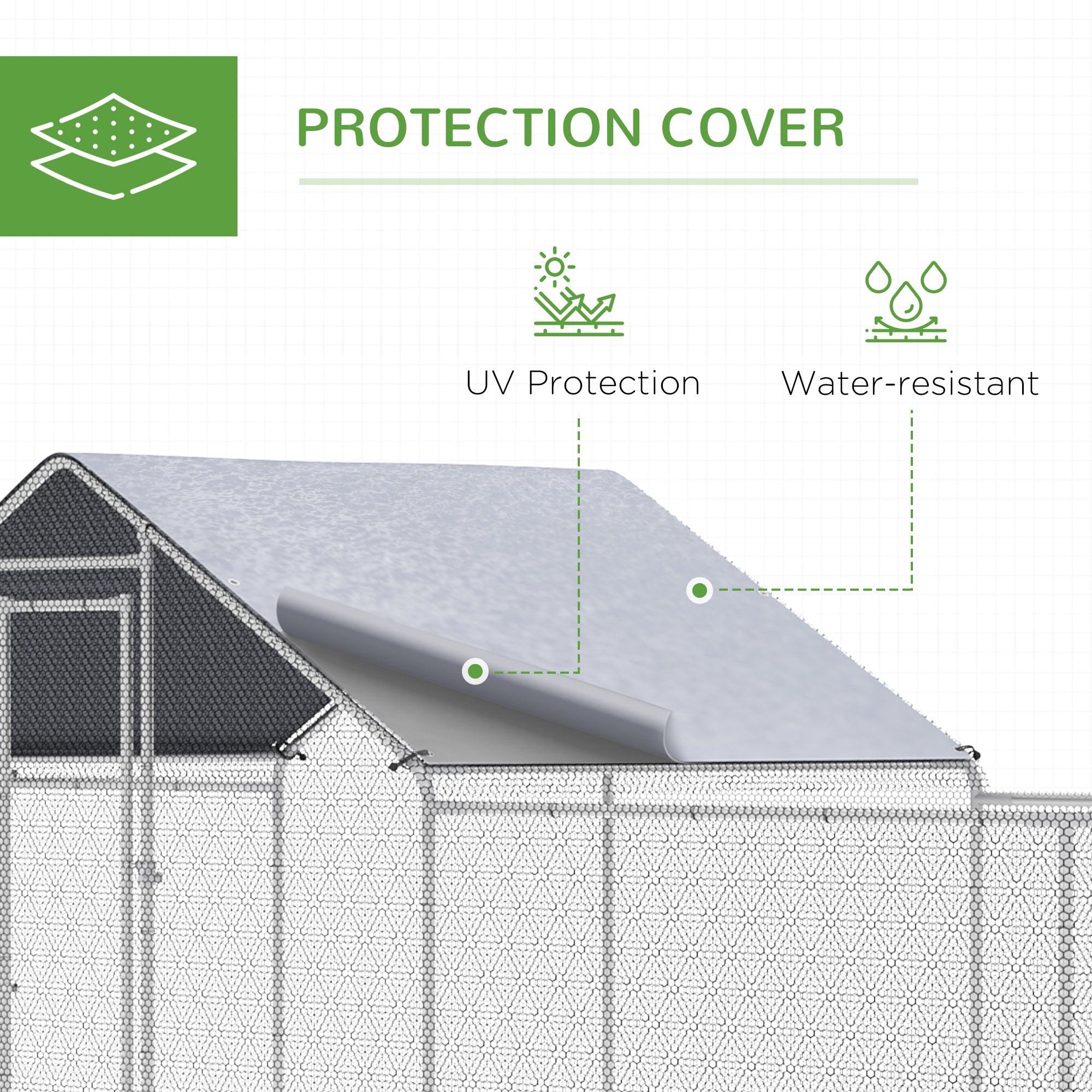 Chicken Run, 23' x 6.6' Metal Chicken Coop with Waterproof and Anti-UV Cover, Spire Roof, Door, for 12-14 Chickens, Ducks, Rabbits, Sliver