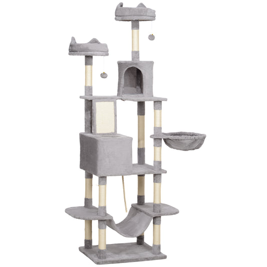 Cat Tower, 81" Cat Tree for Large Cats Adult w/ Scratching Posts, Scratching Board, Cat Condos, Cat Beds, Hammocks, Jumping Platforms, Toy Balls, Rope Cat Toy, Light Grey
