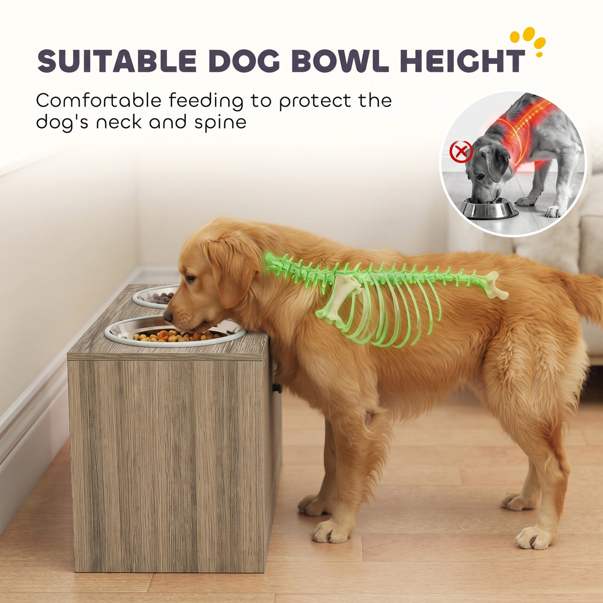 Elevated Dog Bowls with Storage Cabinet, Raised Dog Bowl Stand, Pet Feeding Station with Slow Feeder & Non-Slip, for Large Pets, Brown Wood Grain
