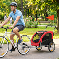 Load image into Gallery viewer, Dog Bike Trailer, 2-in-1 Pet Stroller Cart Bicycle Carrier, Folding Cart Frame with Suspension, Universal Bicycle Coupler, Reflectors, Flag, for Medium Dogs Up to 44 LBS, Red
