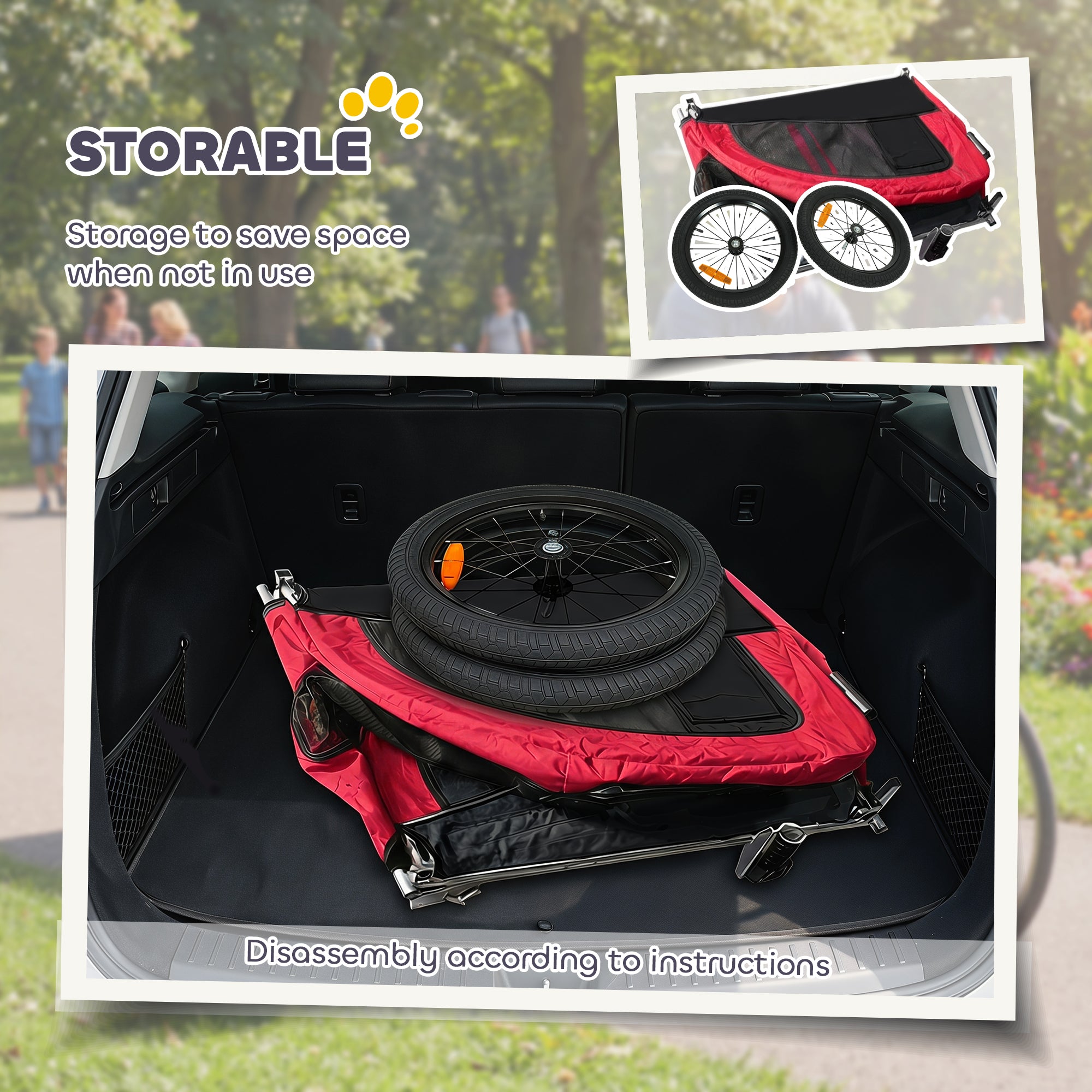 PawHut 2-in-1 Dog Bike Trailer & Stroller with Suspension for Dogs up to 44 lbs Red