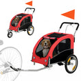 Load image into Gallery viewer, Dog Bike Trailer, 2-in-1 Pet Stroller Cart Bicycle Carrier, Folding Cart Frame with Suspension, Universal Bicycle Coupler, Reflectors, Flag, for Medium Dogs Up to 44 LBS, Red
